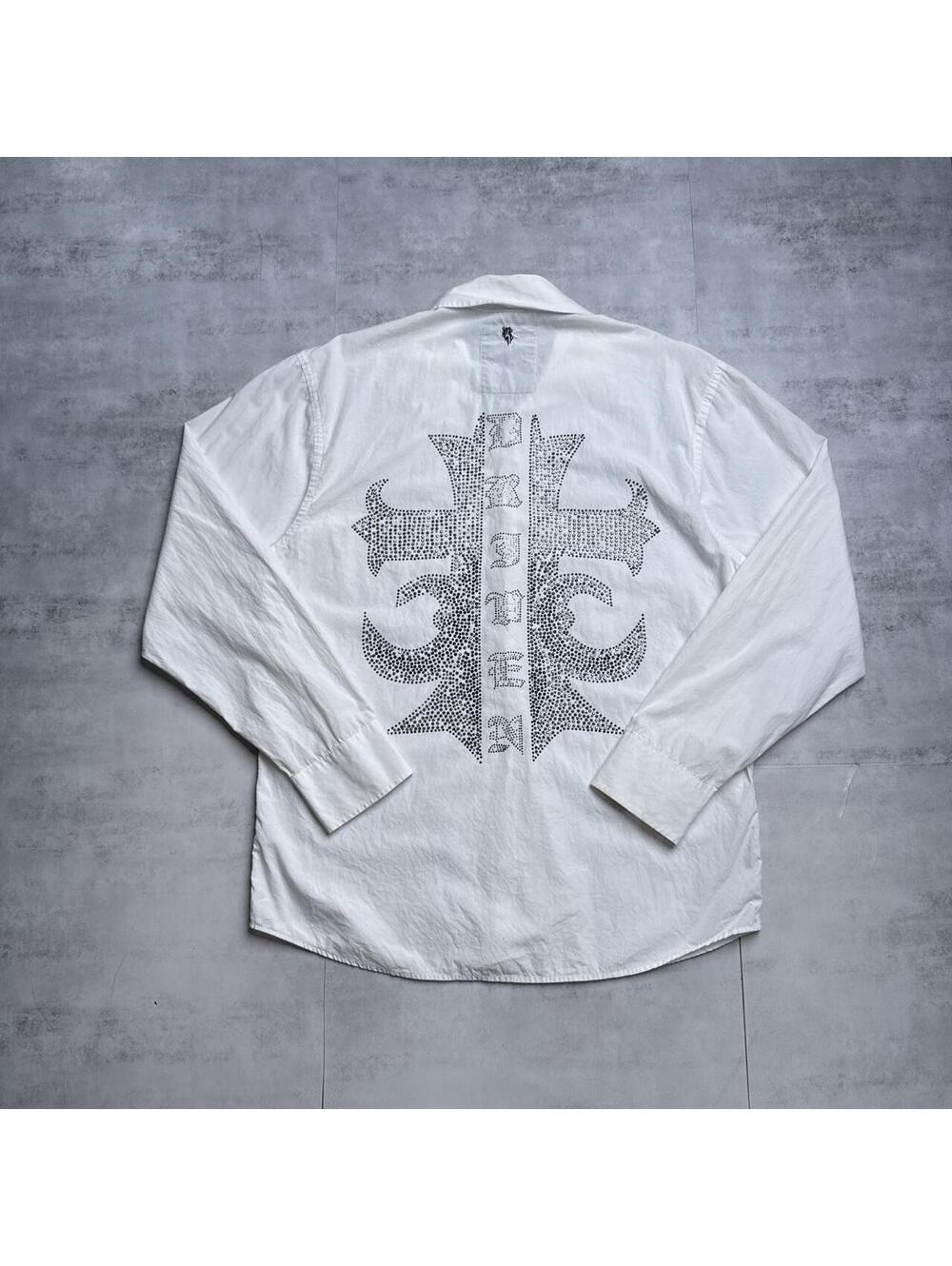 Y2K Roar Cross Affliction Style White Button Up Shirt